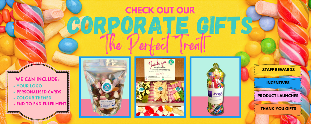Sweets for corporate events, sweet bags, branded pouches, corporate gifts, branded Jars and giveaways